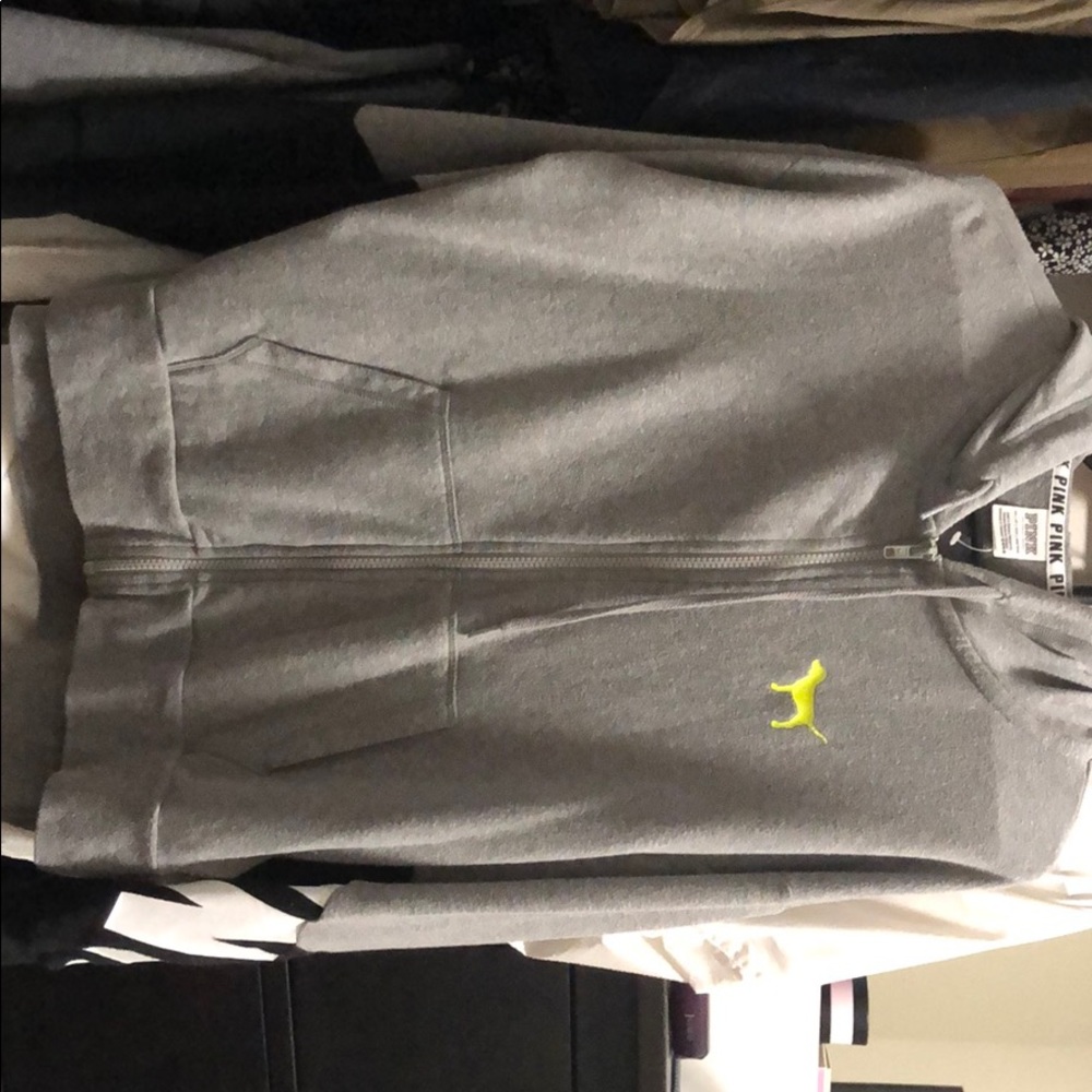 PINK sweater! It’s xs but fits big like a medium.